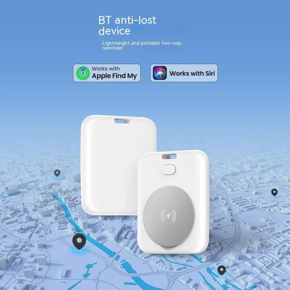 White smart anti-lost pet locator for Apple devices with tracking and alarm features