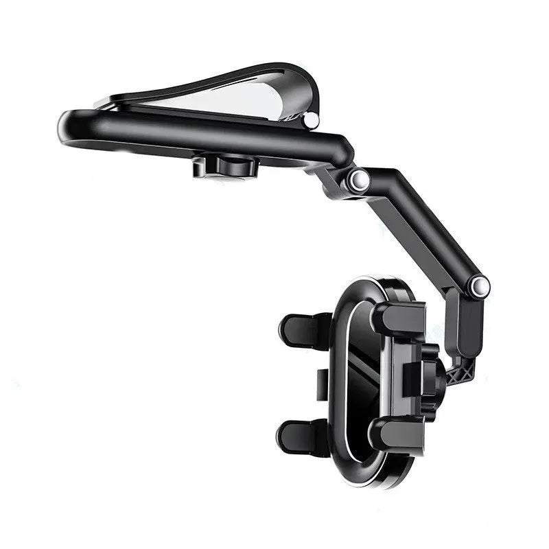 Black and green car sun visor mount with buckle attachment for rear seat installation