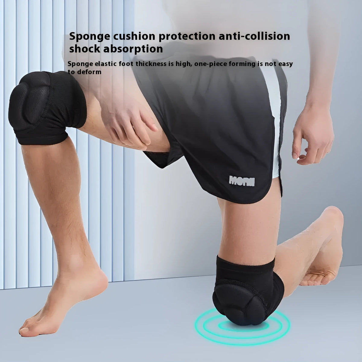 Black and blue free-size thick sponge dance kneepad for knee protection.