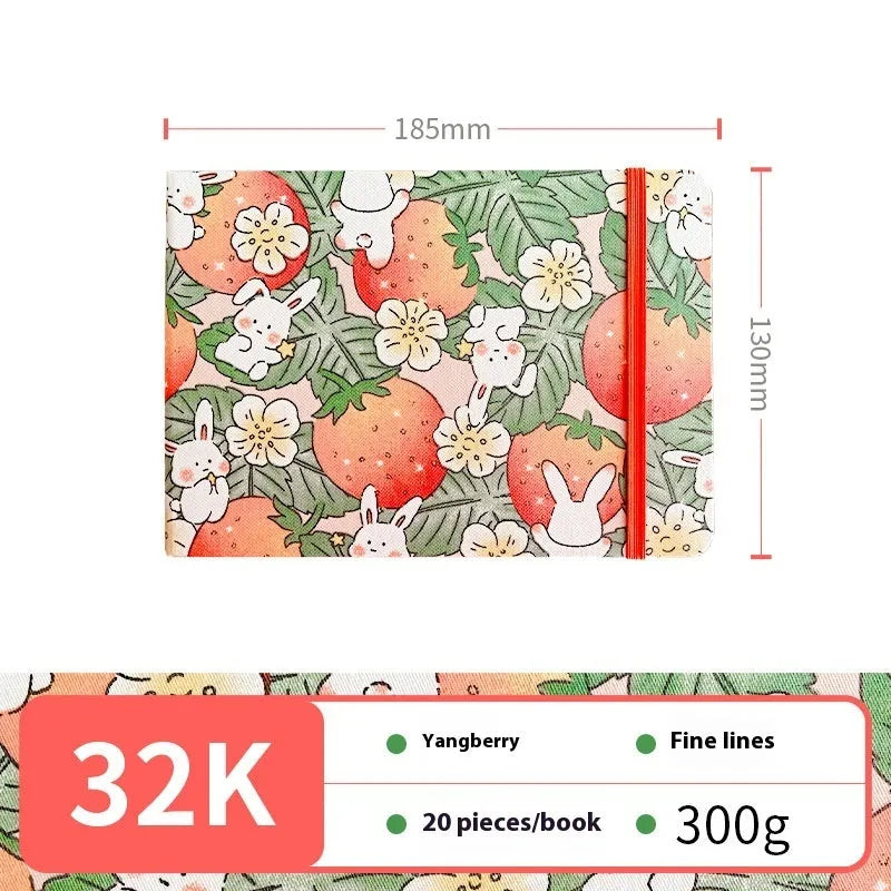 Feiluniao fabric cover watercolour notebook open on a table with brushes, 185mm length
