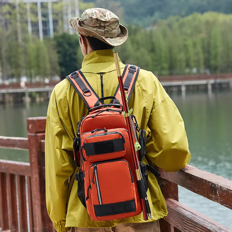 Large orange and black Derm outdoor hiking backpack with 20-35 litre capacity