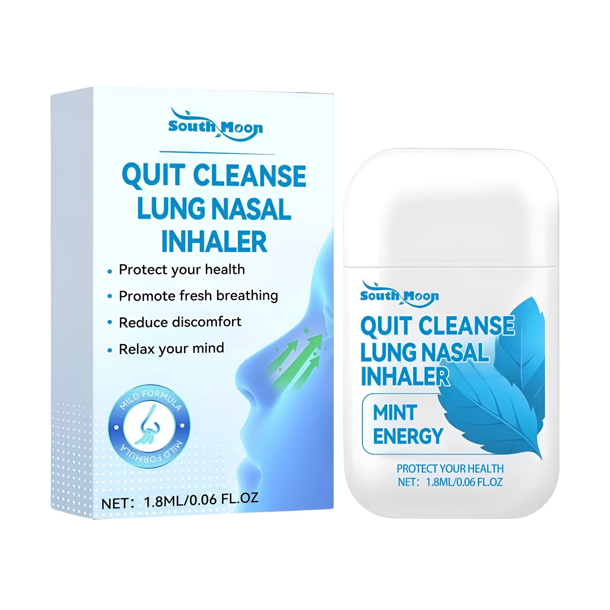 Quit Cleanse Lung Nasal Inhaler device with 1.8ml capacity showing herbal ingredient blend
