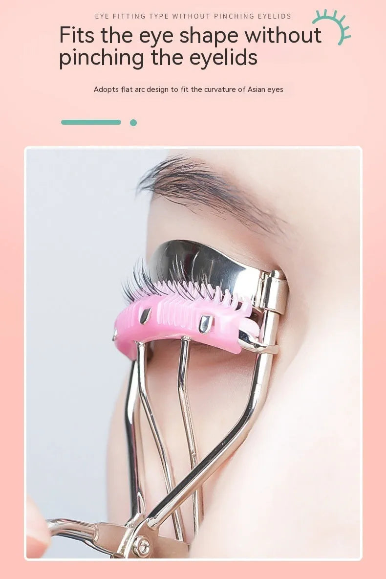 Eyelash curler with comb, 10.7cm wide angle manual beauty tool in pink or silver finish