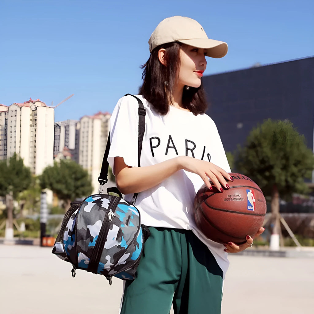 Oxford cloth basketball bag with 9L capacity in various colours and strap styles.