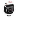 Black metal waterproof HD car rearview camera with integrated cable on a white background.