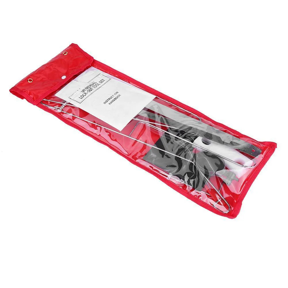 9-piece automotive maintenance tool set with air pump wedge, plastic wedges, hooks, and crowbar tools
