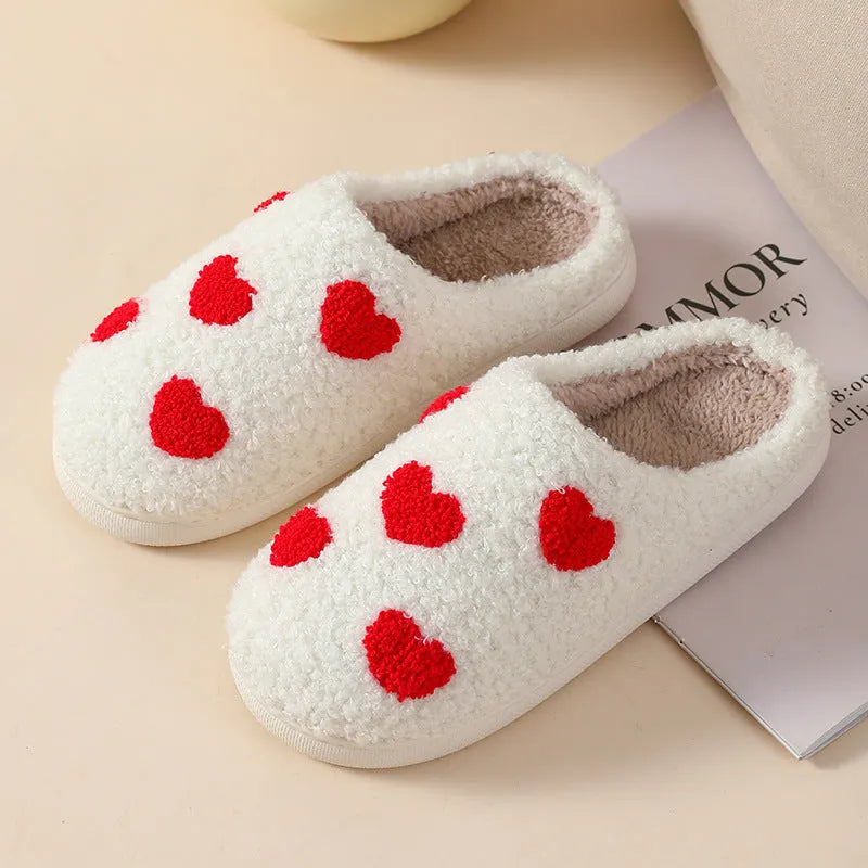 Plush cartoon love style slippers for women with non-slip PVC sole