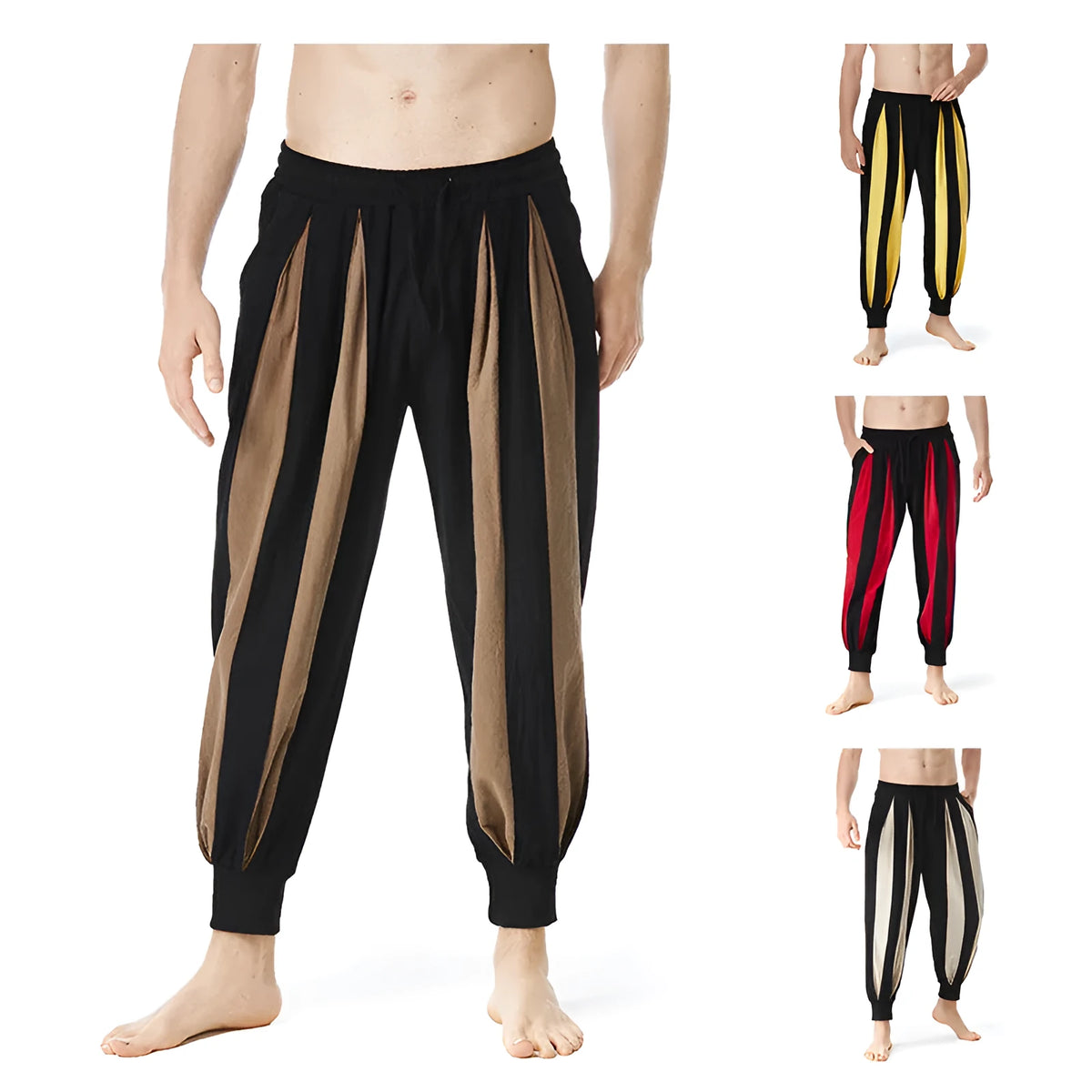 Men's straight leg casual trousers in polyester fibre available in four colours and six sizes