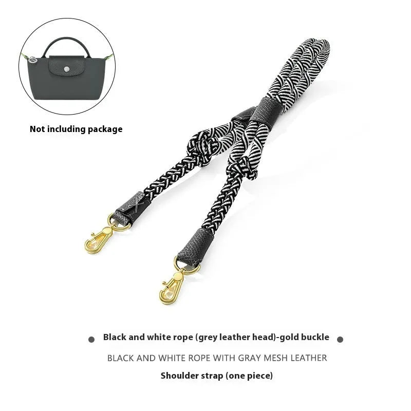 Braided nylon and leather shoulder strap with alloy buckle for bag modification