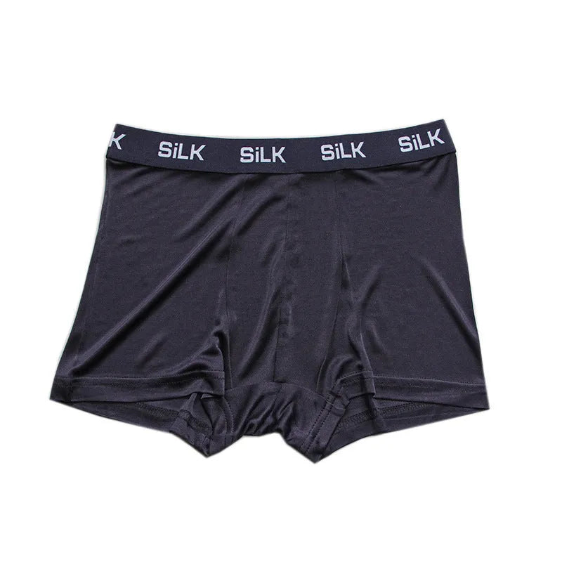 Men's silk loose fit shorts in navy blue colour with mid-waist design