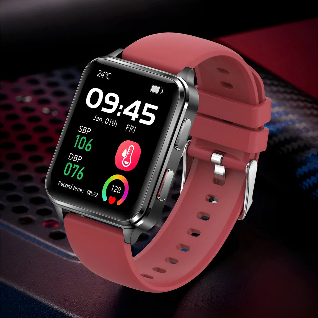 Multi-sport smartwatch with 1.7 inch tempered glass screen showing heart rate monitoring display
