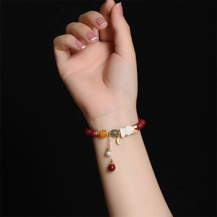 Natural beeswax purple gold sand cinnabar bracelet with rabbit bead design for women