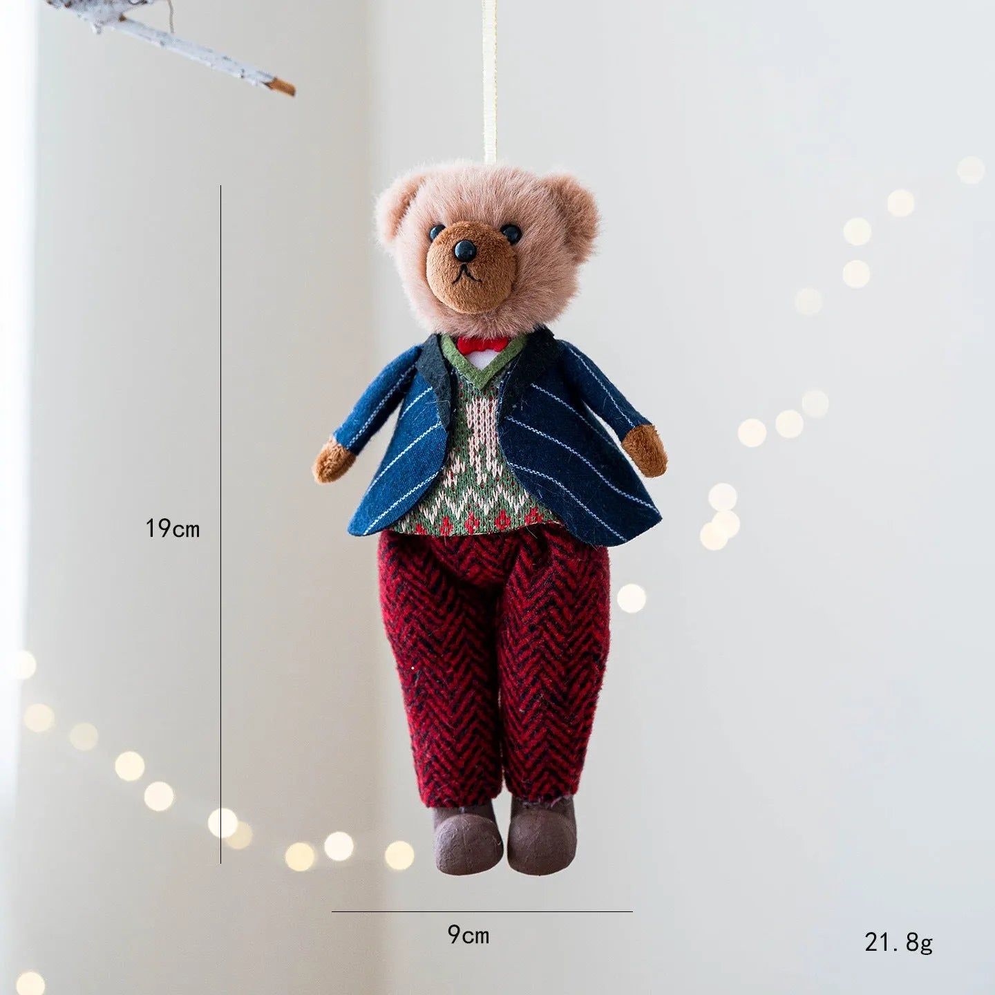 Cartoon plush bear couple in cotton plaid suits - gentleman bear and princess bear characters