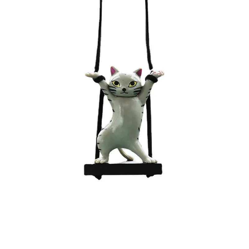 Resin cat pendant car decoration with adjustable rope in cartoon animal designs