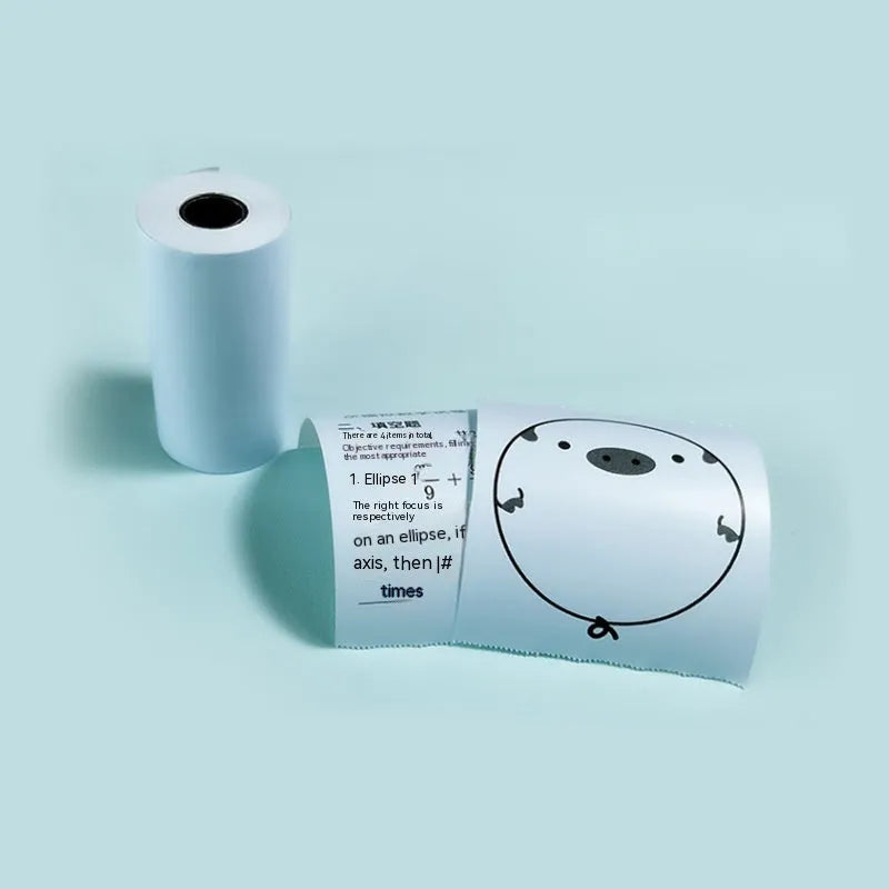 Box of 57x30 mm pink, yellow, and blue thermal paper rolls for receipts and student notebooks