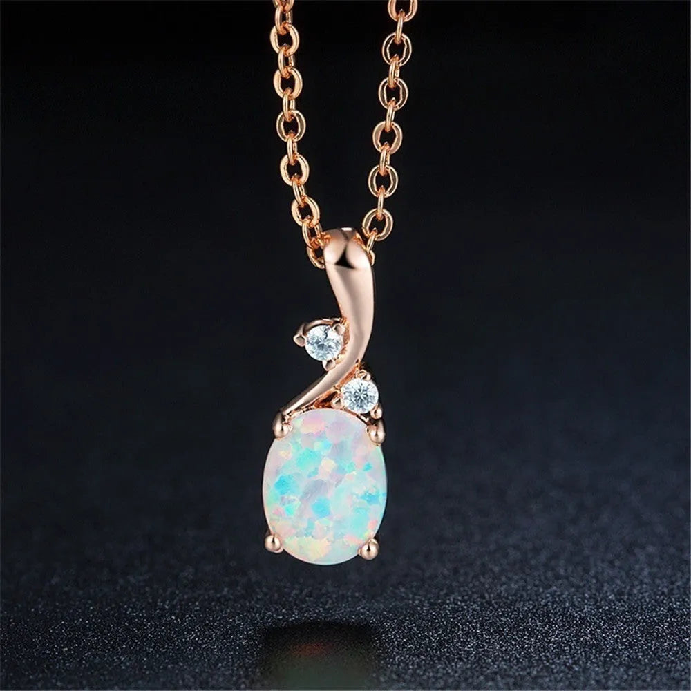 Water drop shaped opal pendant on an adjustable O-shaped electroplated alloy necklace chain
