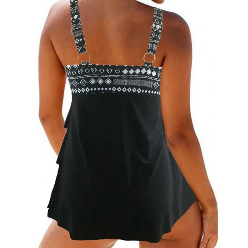 Women's plus-sized double-shoulder strap split swimsuit in pictured colour with bow detail