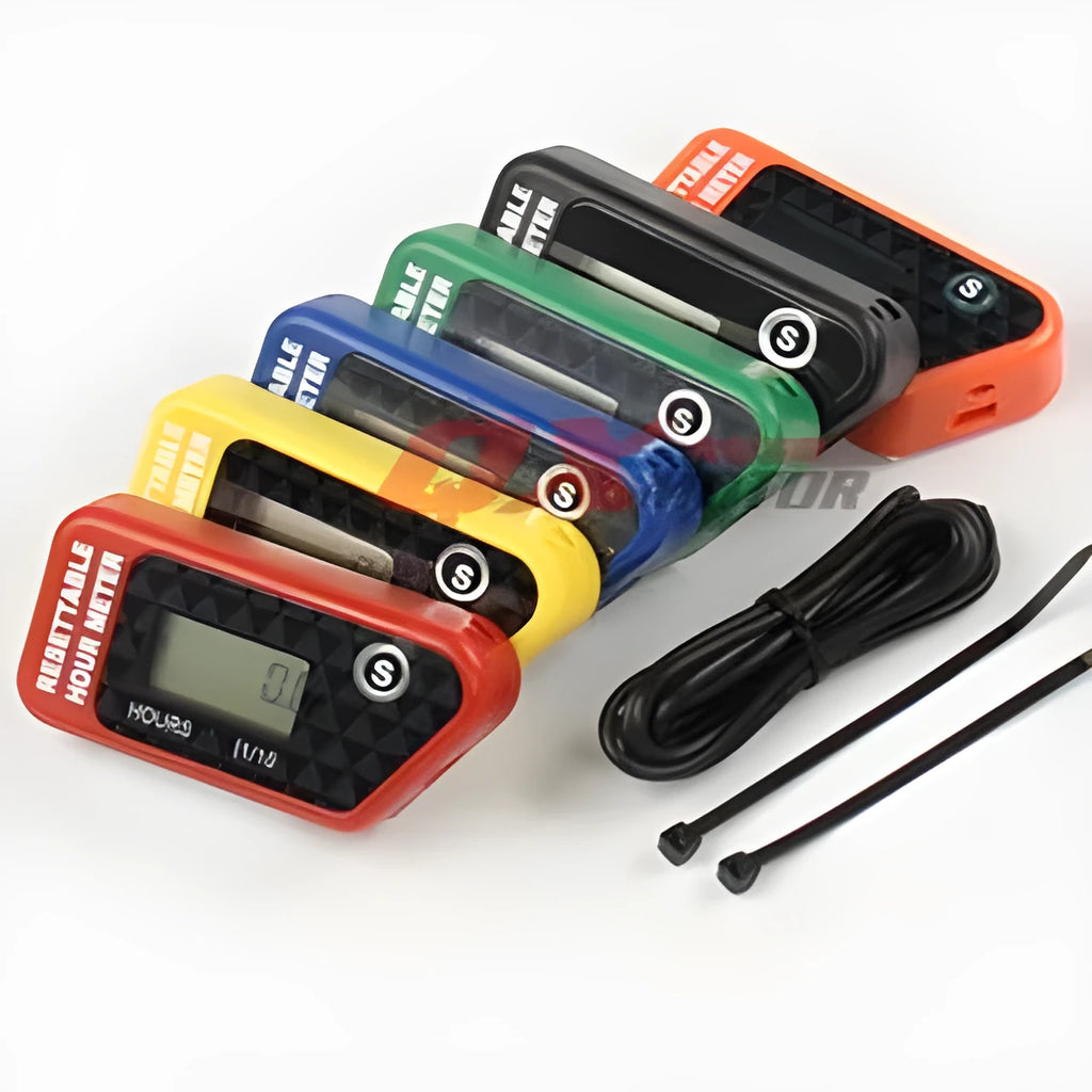 Black YSDS model waterproof LCD maintenance timer for vehicles and outdoor power equipment.