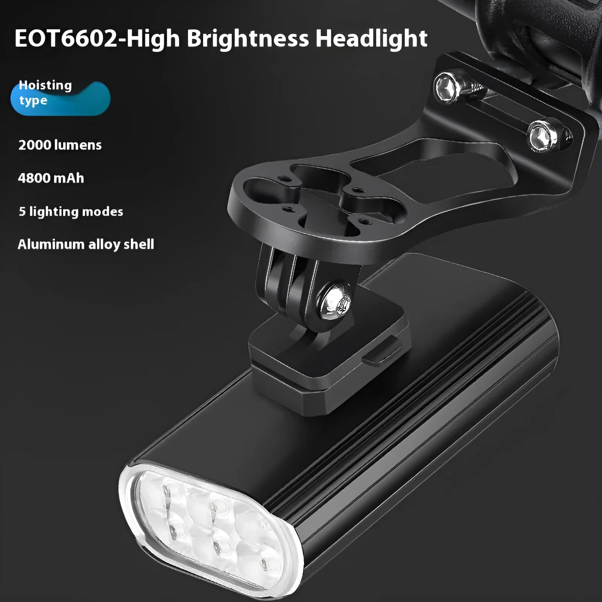 Aluminium alloy bicycle headlight with six XPT lamp beads and USB Type-C charging port