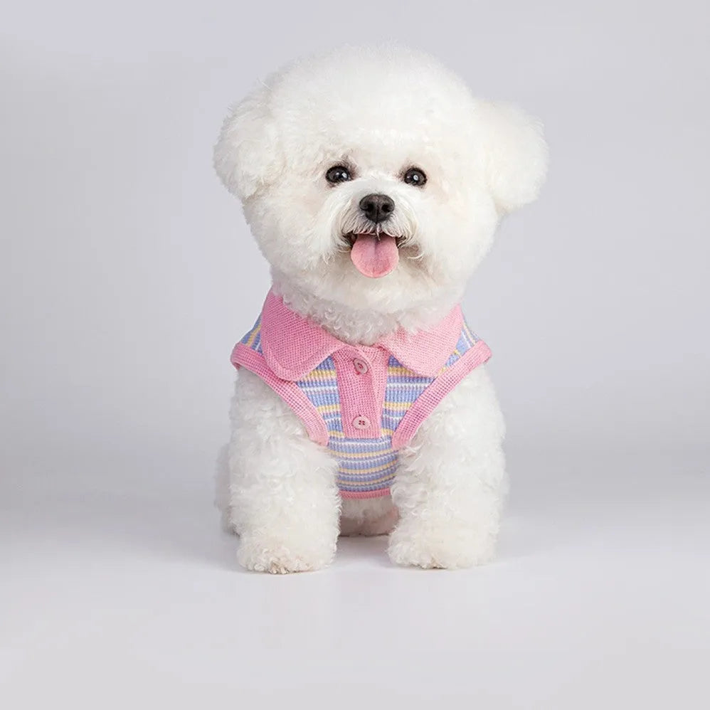 Pink purple vest for a small dog or cat on a sizing chart showing weights from 1.50kg to 11.50kg.