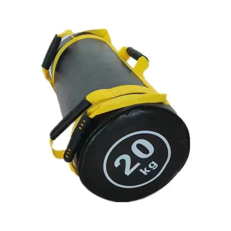 Flat white PVC fitness power training sandbag for gym weight lifting.