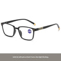 Multifocal reading glasses with color changing PC lens and black frame available in multiple degrees