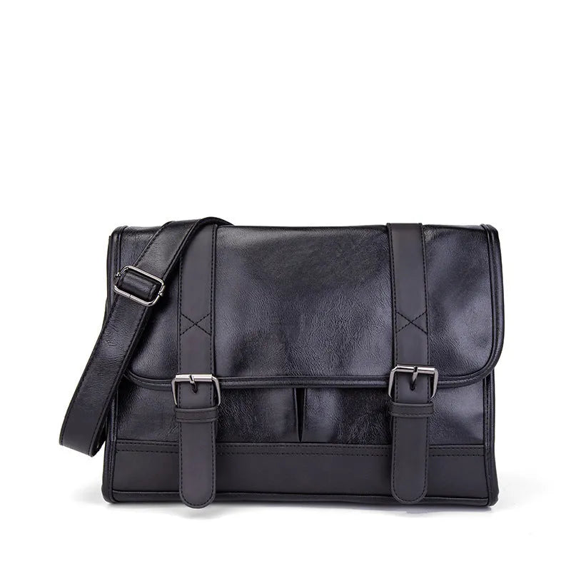 Black Korean style men's commuting backpack with anti-theft features and PU leather exterior