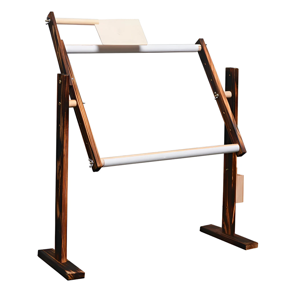 Vertical desktop pine wood cross stitch embroidery frame with height adjustment in log colour finish