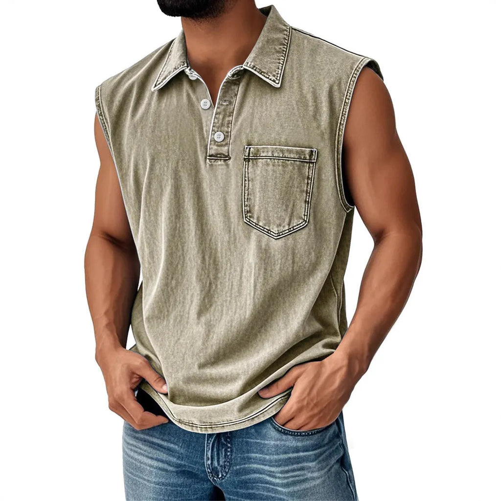 Men's loose fit short sleeve polo shirt with 3D digital print design and button collar.