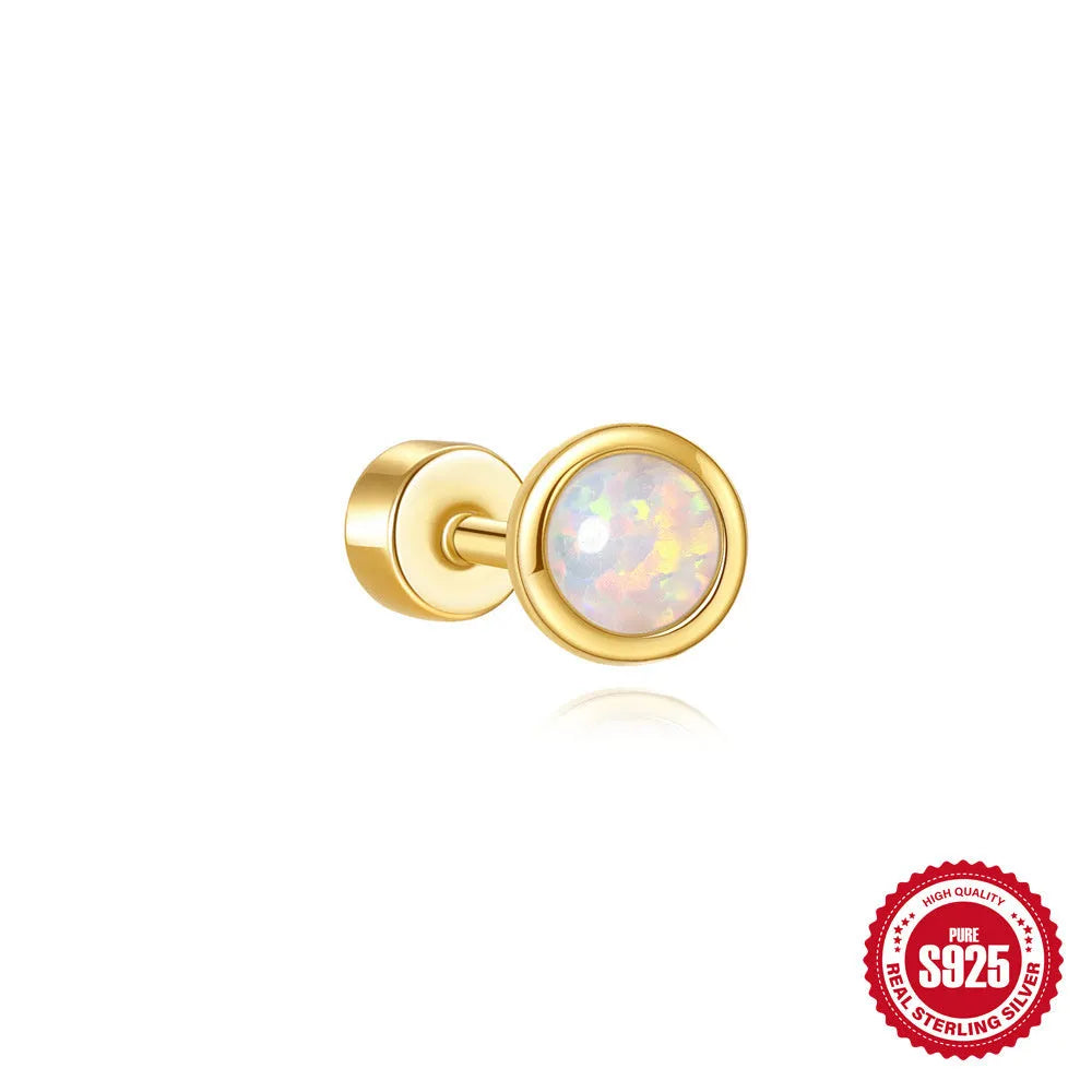 S925 sterling silver flat column geometric ear bone stud with threaded post in a gold colour finish.
