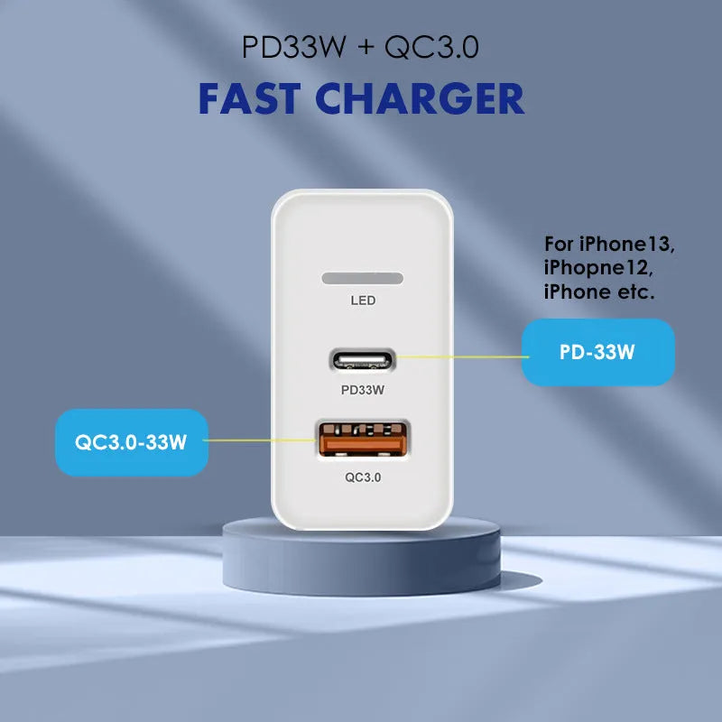 PD48W fast travel charger with UK three-pin plug and white casing