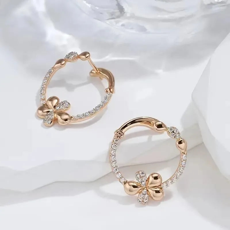Copper geometric round ring earrings with electroplated finish for women