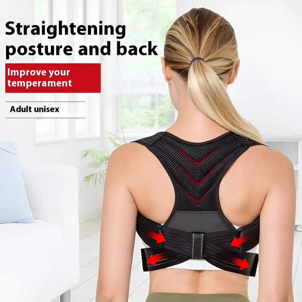 Black anti-humpback posture correction belt for upper back and shoulder support.