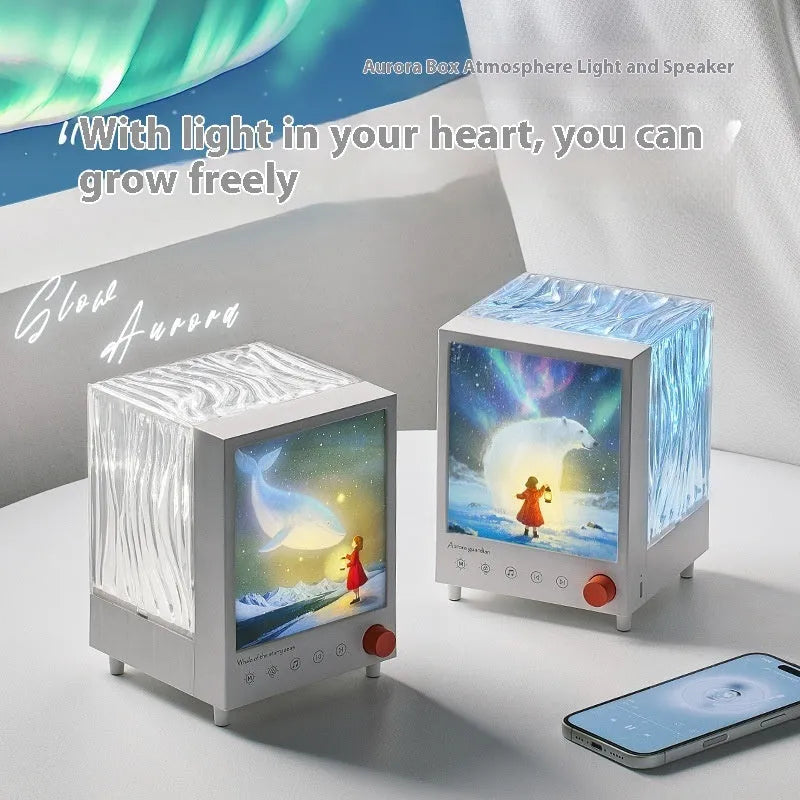Aurora Treasure Box star sea whale projection lamp showing compact design with Bluetooth connectivity