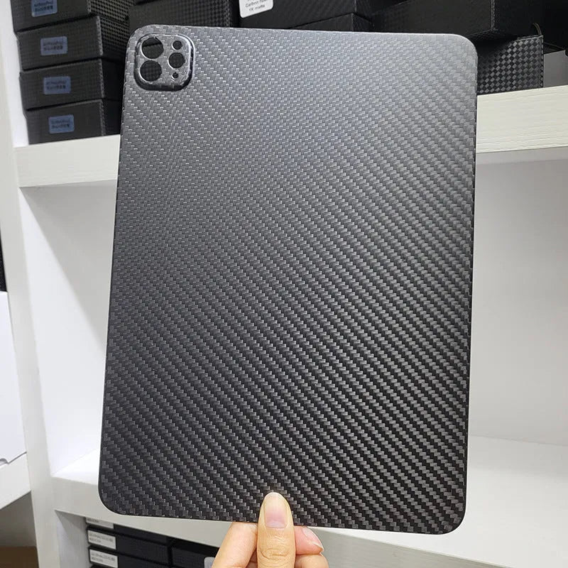 Genuine carbon fibre flat hard protective case for iPad Pro 11 inch in a textured finish.