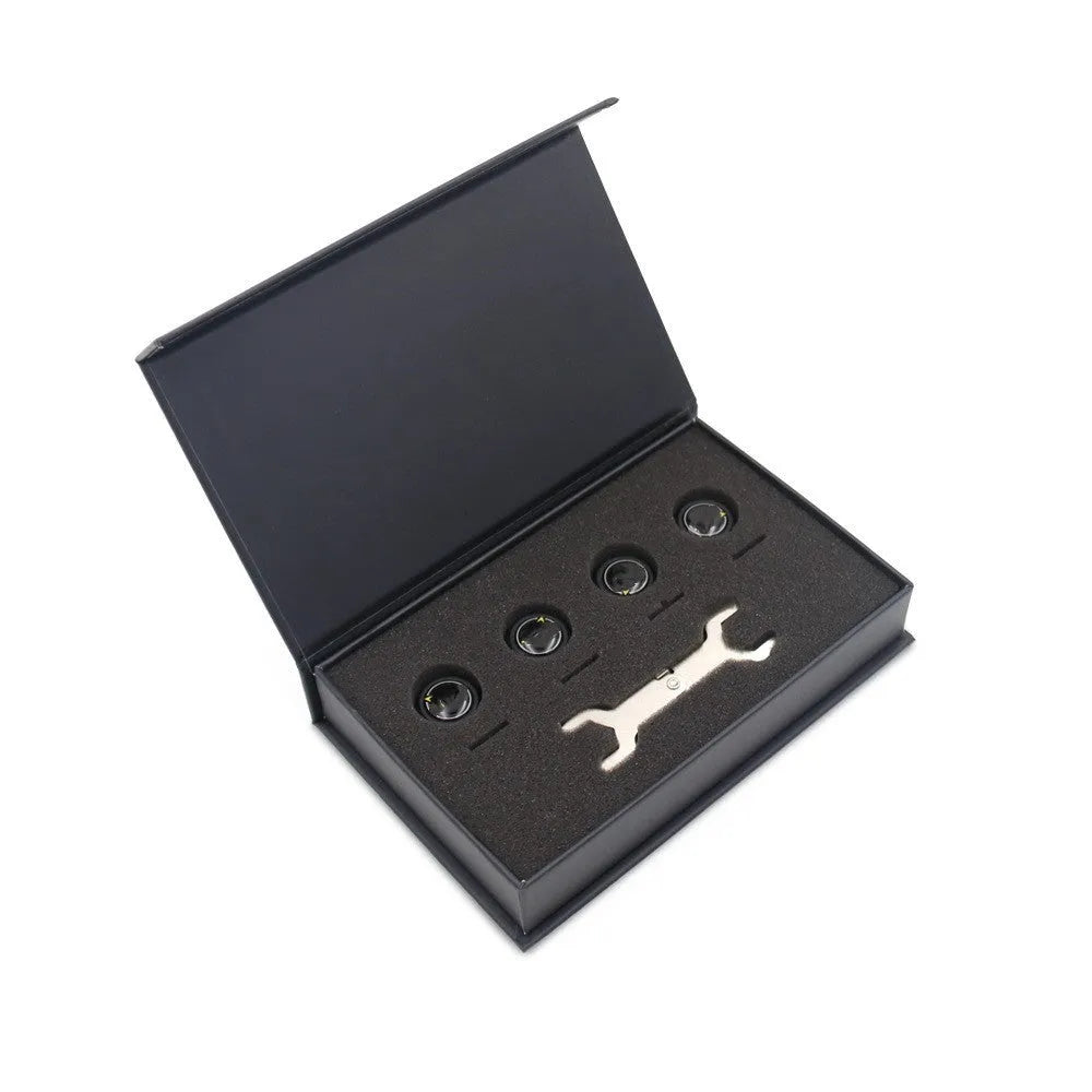 Bluetooth 5.0 automotive tyre pressure monitor system with four sensor units and installation tools