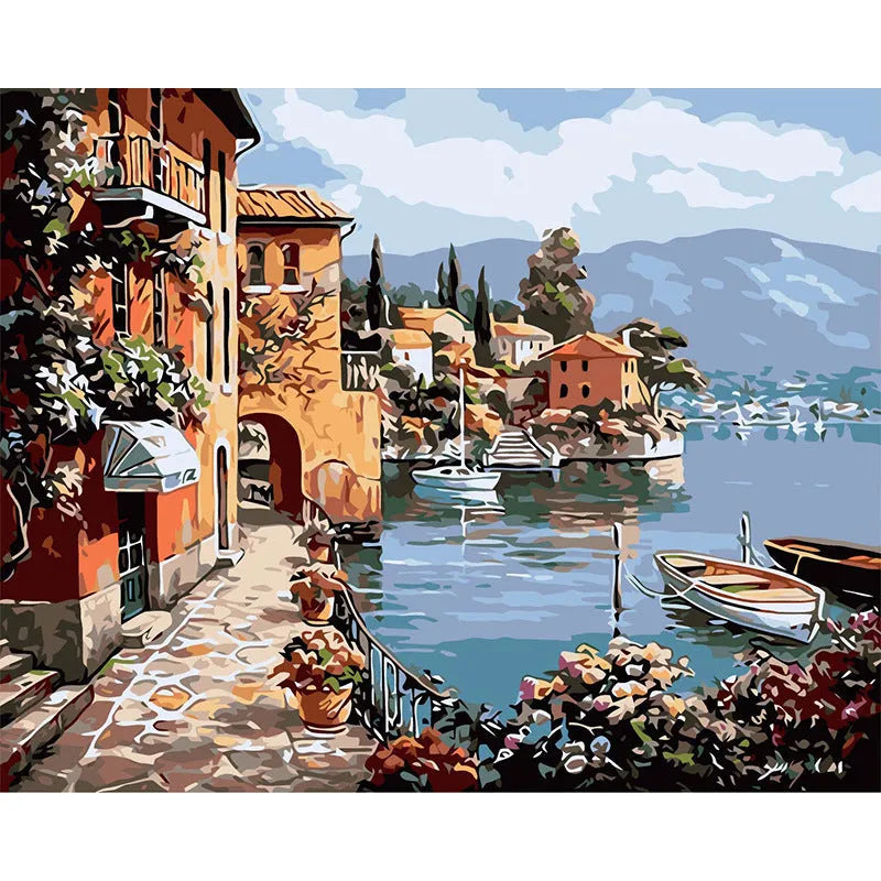 Rimless linen oil painting landscape 40x50cm hand-painted modern decor