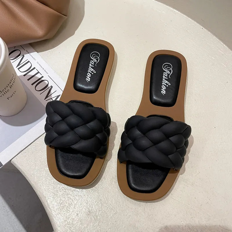 Women's plaid pattern PVC beach sandals with thick non-slip soles in white, green, black and orange colours