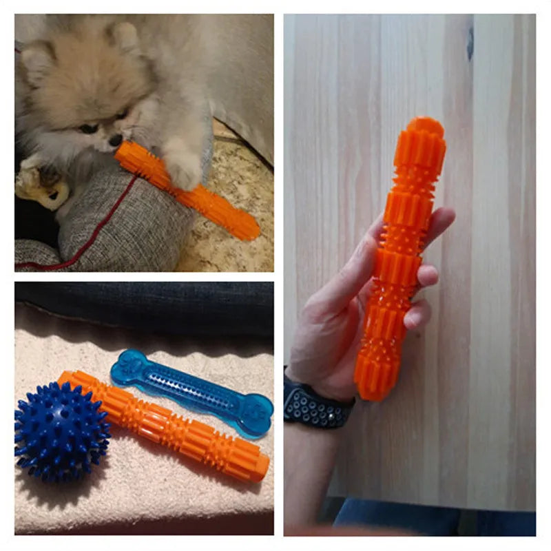 Green natural rubber dog chew toy with hollow centre for treat dispensing and teeth cleaning