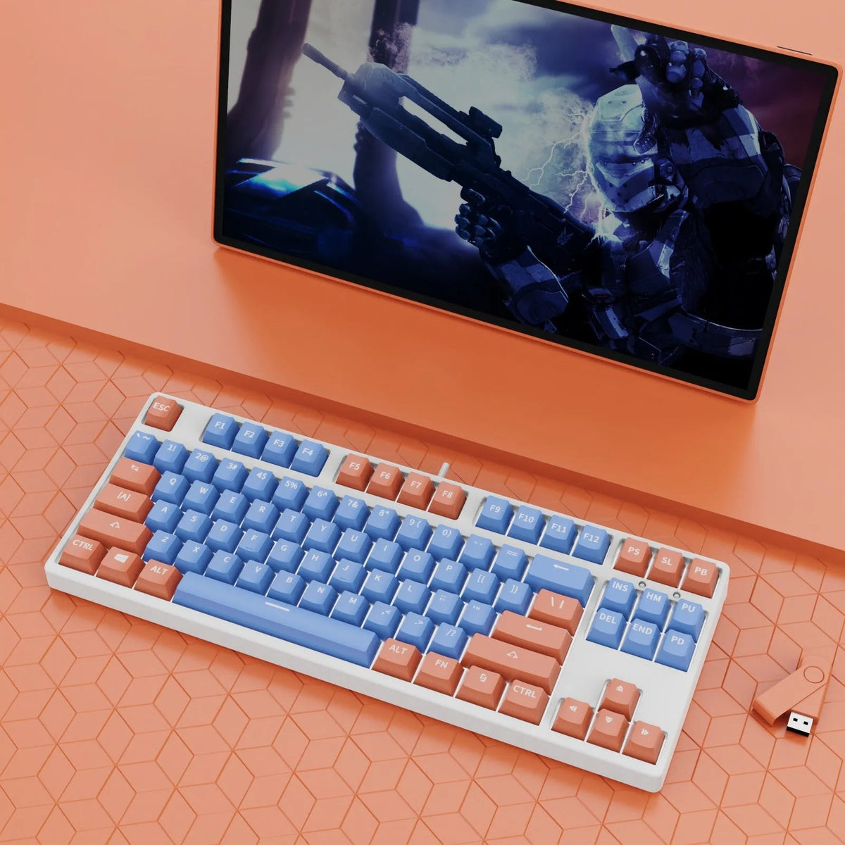 87-key hot-swappable mechanical gaming keyboard with two-tone keycaps and metal chassis
