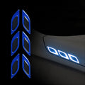 Blue and yellow reflective warning tape strips for car wheel bumpers measuring 17mm width