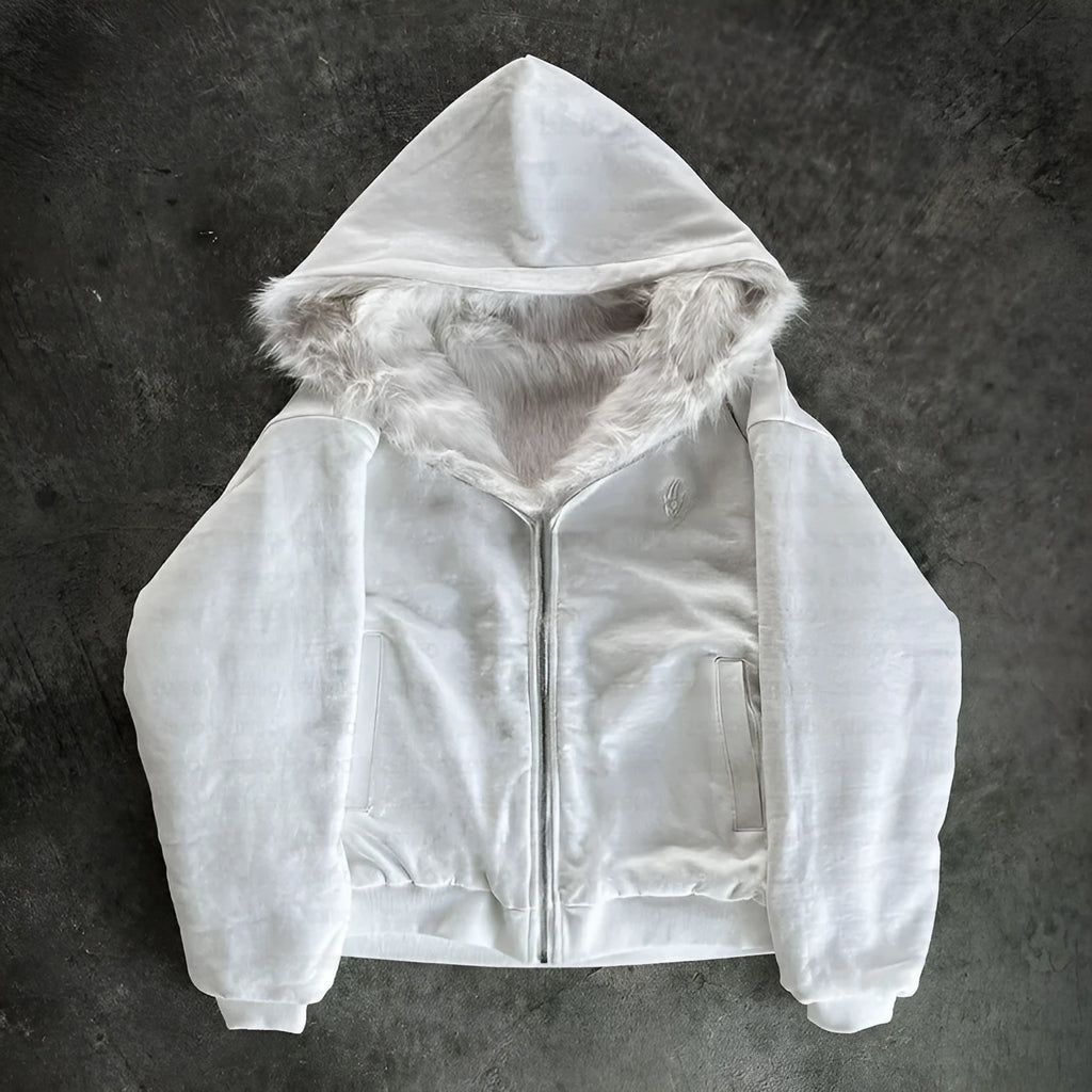 Unisex baggy coat in solid black or white polyester with cardigan style and long sleeves