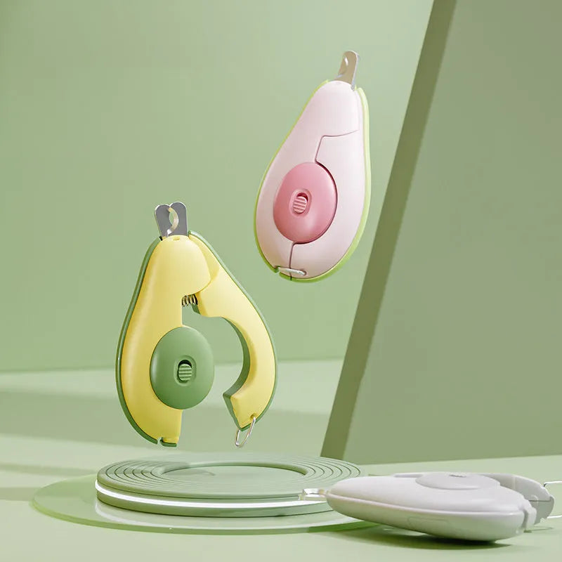 Professional LED pet nail clipper with non-slip grip for small dogs and cats in green, pink and white colours