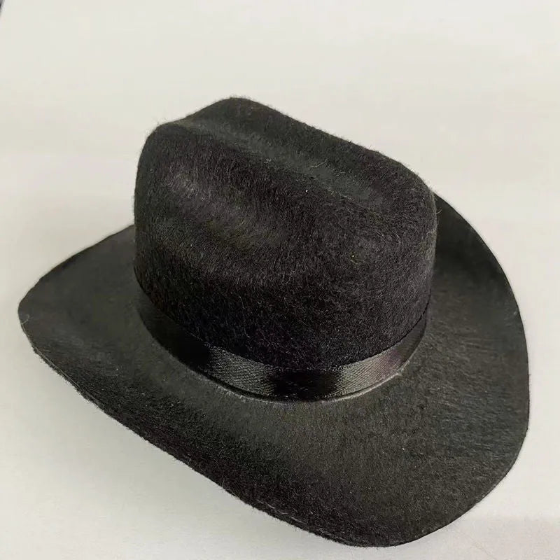 British-style brown cowboy hat for a cat on a mannequin head.