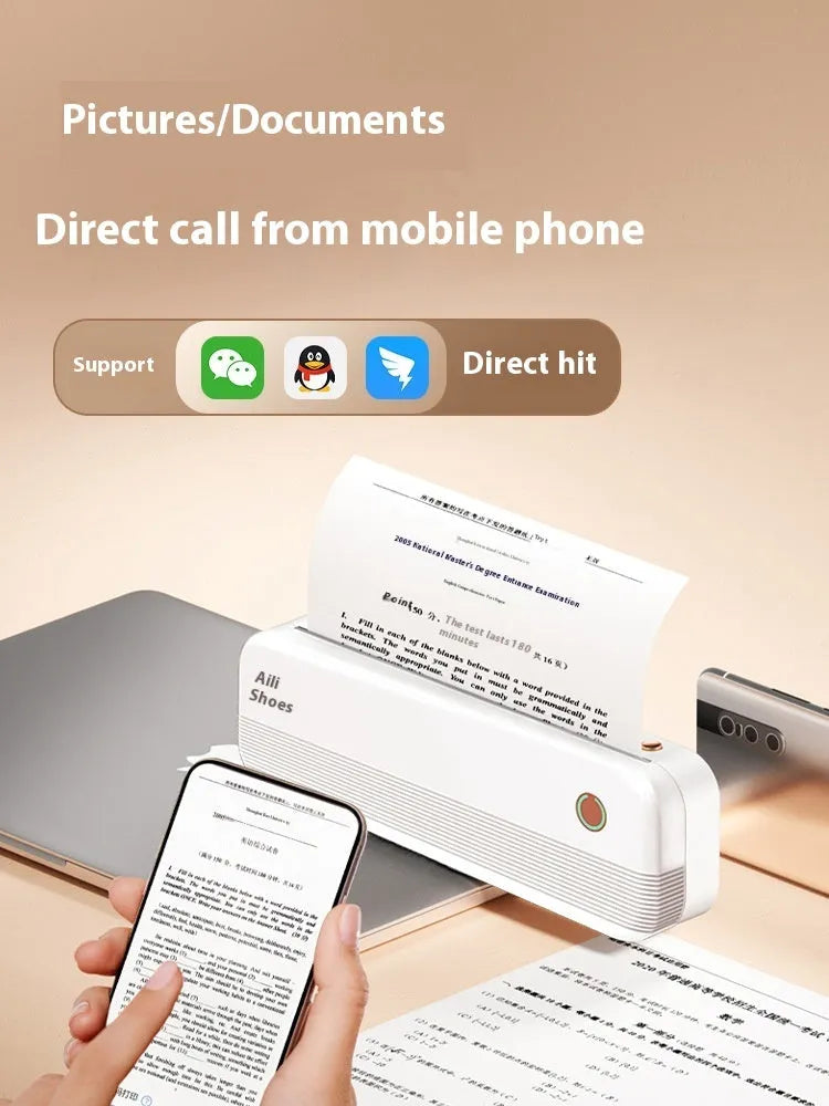 Ailixiong P40 small portable A4 thermal printer in blue or white on a desk.