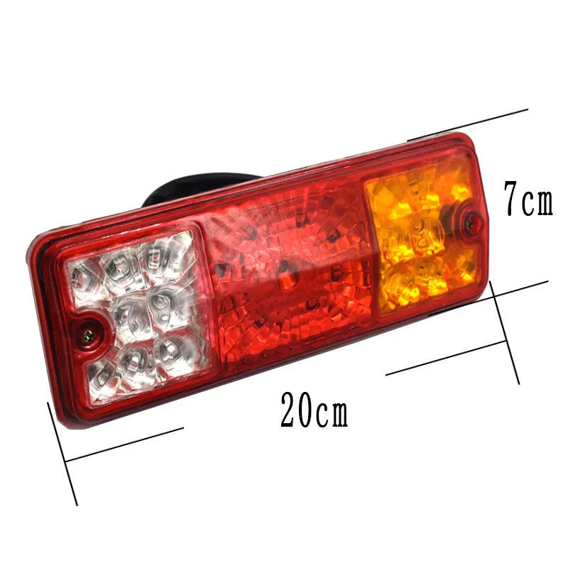 Black electric tricycle taillight with integrated shell design measuring 200mm by 70mm