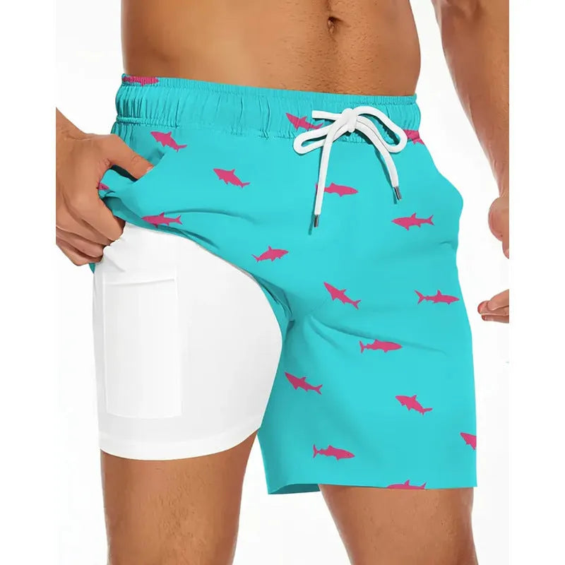 Men's loose-fitting beach pants shorts in solid colour with sporty leisure style for summer wear