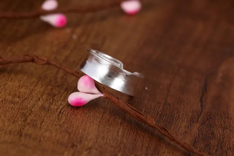 Adjustable opening frosted sterling silver ring with geometry design