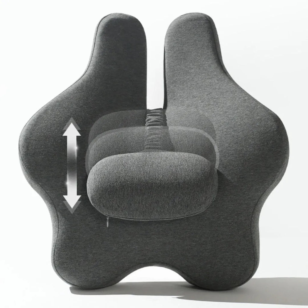 Car cushion with adjustable memory foam waist support in black, grey and pink colour options