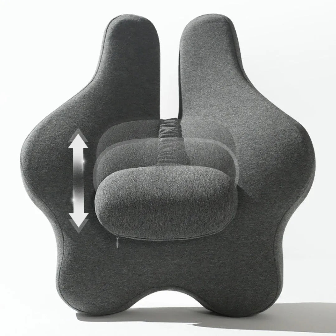 Car cushion with adjustable memory foam waist support in black, grey and pink colour options